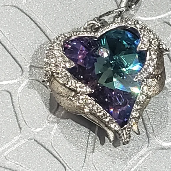 Angel Wings Love Silver White Zircon Sky Blue Crystal Pendant Necklace - Picture 6 of 13